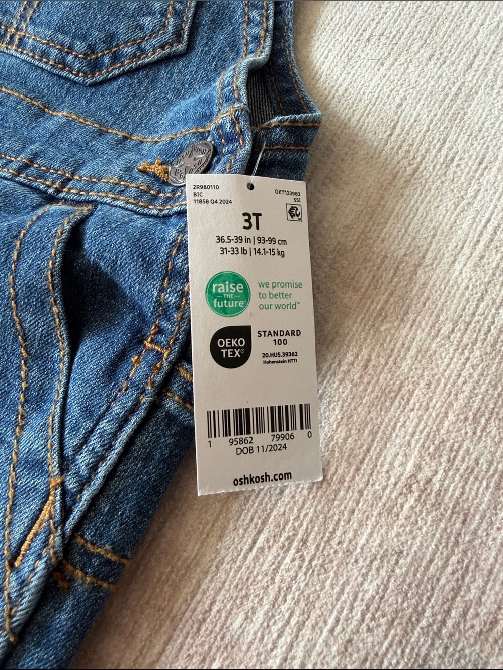 OshKosh B'gosh Denim Overalls Size 3T - Picture 3 of 4